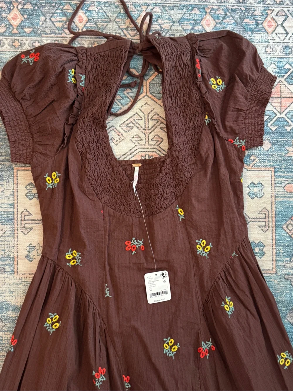 Free People Maisie Brown Floral Embroidered Midi Dress